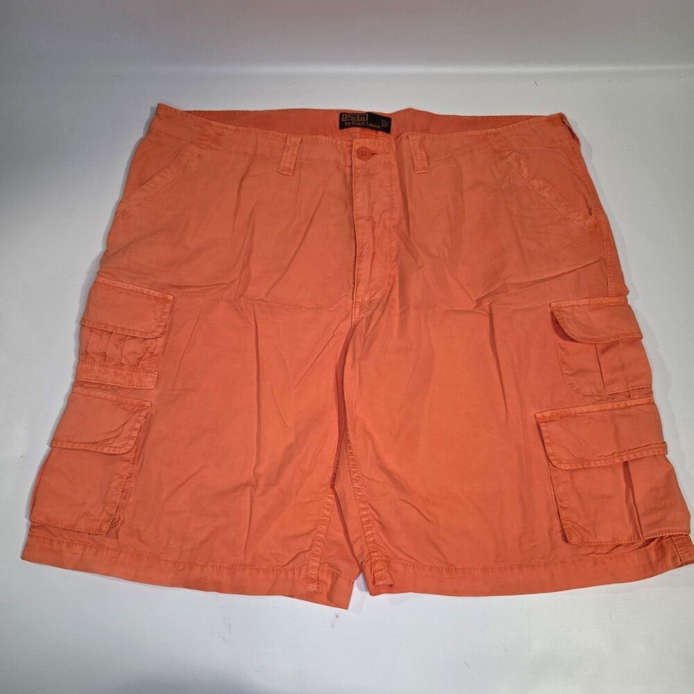 Vintage Polo Ralph Lauren Mens Orange Cotton Cargo Shorts 40 Classic Fit